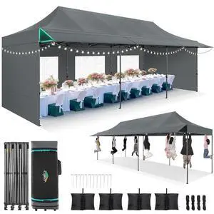 10x30 Pop Up Canopy Tent with Awning & Sidewalls, Heavy Duty Commercial 10X30 Canopy Tents Instant Waterproof, UPF 50+ Sun Shade for Outdoor, Parties, Markets (Gray) 10x30 Pop Up Canopy Tent with Awning & Sidewalls, Heavy Duty Commercial 10X30 Canopy Tents Instant Waterproof, UPF 50+ Sun Shade for Outdoor, Parties, Markets (Gray)