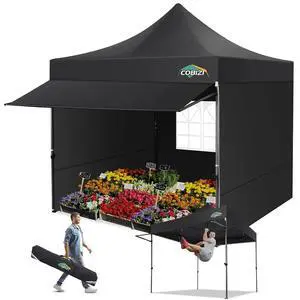 10x10 Pop Up Canopy Tent with Awning & Sidewalls, Heavy Duty Commercial 10X10 Canopy Tents Instant Waterproof, UPF 50+ Sun Shade for Outdoor, Parties, Markets (Black) 10x10 Pop Up Canopy Tent with Awning & Sidewalls, Heavy Duty Commercial 10X10 Canopy Tents Instant Waterproof, UPF 50+ Sun Shade for Outdoor, Parties, Markets (Black)