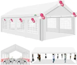 13x26 Outdoor Party Tent Heavy Duty Waterproof Canopy Shelter with 8 Sidewalls & 10 Church Windows, White Powder Coating, Built-in Sandbag Commercial Event Tents for Parties BBQ Patio Wedding 13x26 Outdoor Party Tent Heavy Duty Waterproof Canopy Shelter with 8 Sidewalls & 10 Church Windows, White Powder Coating, Built-in Sandbag Commercial Event Tents for Parties BBQ Patio Wedding