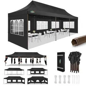10x30 Pop Up Canopy Heavy Duty with 8 Removable Sidewalls, Commercial Portable Tents for Parties Ez Up Canopy All-Weather Windproof & Waterproof and UPF 80+ Wedding Tent 10x30 Pop Up Canopy Heavy Duty with 8 Removable Sidewalls, Commercial Portable Tents for Parties Ez Up Canopy All-Weather Windproof & Waterproof and UPF 80+ Wedding Tent