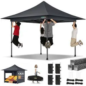 13x13 Pop Up Canopy Tent Heavy Duty with Sidewalls & Auto-Extending Eaves Outdoor Gazebo Easy Up for Backyard Party Commercial Events, All Weather Waterproof UV 50+ (Leg Upgraded) Gray 13x13 Pop Up Canopy Tent Heavy Duty with Sidewalls & Auto-Extending Eaves Outdoor Gazebo Easy Up for Backyard Party Commercial Events, All Weather Waterproof UV 50+ (Leg Upgraded) Gray