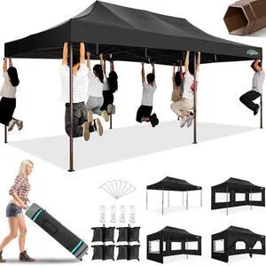 10x20 Pop Up Heavy Duty Canopy with 6 Sidewalls and Hexagonal Legs, Easy up Tent for Party, Commercial and Wedding, Outdoor Canopy with Roller Bag, Sand Bags, Waterproof & UPF50+ (Black) 10x20 Pop Up Heavy Duty Canopy with 6 Sidewalls and Hexagonal Legs, Easy up Tent for Party, Commercial and Wedding, Outdoor Canopy with Roller Bag, Sand Bags, Waterproof & UPF50+ (Black)