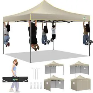 10x10 Pop Up Heavy Duty Canopy Tent with 4 Sidewalls, Easy Setup Outdoor Commercial Instant Tent for Parties Events Canopy with Portable Bag, Waterproof & UPF50+ (Khaki) 10x10 Pop Up Heavy Duty Canopy Tent with 4 Sidewalls, Easy Setup Outdoor Commercial Instant Tent for Parties Events Canopy with Portable Bag, Waterproof & UPF50+ (Khaki)