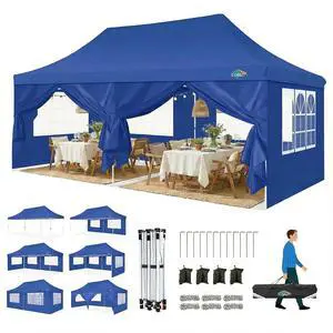 Canopy 10x20 Pop Up Canopy Tent with Sidewalls, Waterproof Commercial Canopy Ez Outdoor Instant Gazebo UV Protection 50+ Event Shelter, Garden Tents for Parties with Sandbags, Ocean Blue Canopy 10x20 Pop Up Canopy Tent with Sidewalls, Waterproof Commercial Canopy Ez Outdoor Instant Gazebo UV Protection 50+ Event Shelter, Garden Tents for Parties with Sandbags, Ocean Blue