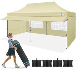 10x20 Pop Up Canopy Tent with Awning & Sidewalls, Heavy Duty Commercial 10X20 Canopy Tents Instant Waterproof, UPF 50+ Sun Shade for Outdoor, Parties, Markets (Khaki) 10x20 Pop Up Canopy Tent with Awning & Sidewalls, Heavy Duty Commercial 10X20 Canopy Tents Instant Waterproof, UPF 50+ Sun Shade for Outdoor, Parties, Markets (Khaki)