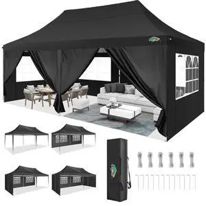 10x20 Pop Up Canopy with 6 Sidewall, Commercial Canopy UPF 50+ Waterproof Outdoor Gazebo with Carry Bag, Tents for Parties with Upgrade Frame, 3 Height Adjustable, Black 10x20 Pop Up Canopy with 6 Sidewall, Commercial Canopy UPF 50+ Waterproof Outdoor Gazebo with Carry Bag, Tents for Parties with Upgrade Frame, 3 Height Adjustable, Black