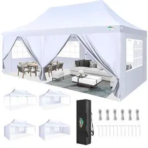 10x20 Pop Up Canopy with 6 Sidewall, Commercial Canopy UPF 50+ Waterproof Outdoor Gazebo with Carry Bag, Tents for Parties with Upgrade Frame, 3 Height Adjustable, Arctic White 10x20 Pop Up Canopy with 6 Sidewall, Commercial Canopy UPF 50+ Waterproof Outdoor Gazebo with Carry Bag, Tents for Parties with Upgrade Frame, 3 Height Adjustable, Arctic White