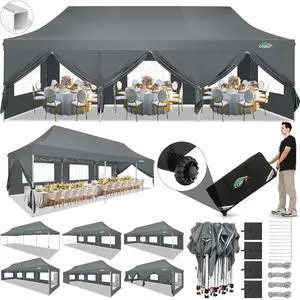 10x30 Pop Up Canopy with 8 Removable Sidewalls Party Tents for Parties Wedding Patio Commercial Waterproof and UV50+ Ez Outdoor Instant Gazebo with Roller Bag & 4 SandbagsSlate Grey 10x30 Pop Up Canopy with 8 Removable Sidewalls Party Tents for Parties Wedding Patio Commercial Waterproof and UV50+ Ez Outdoor Instant Gazebo with Roller Bag & 4 SandbagsSlate Grey