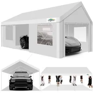 Car Ports 12x20 Heavy Duty Portable Garage, Upgraded Car Canopy with Removable Sidewalls, Ventilated Windows & Built-in Sandbags, Waterproof All-Season Tarp, Car Tent for Truck, Boat, White Car Ports 12x20 Heavy Duty Portable Garage, Upgraded Car Canopy with Removable Sidewalls, Ventilated Windows & Built-in Sandbags, Waterproof All-Season Tarp, Car Tent for Truck, Boat, White