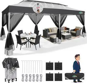 10x20 Pop Up Gazebo with Mesh Netting, Double Roof, Dark Gray&Gray 10x20 Pop Up Gazebo with Mesh Netting, Double Roof, Dark Gray&Gray