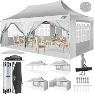 10x20 Pop Up Canopy Tent with Sidewalls,Party Tent Outdoor Gazebos, Waterproof & UV50+,3 Adjustable Heights,Higher Frame Design - Extra Tall for Parties Backyard,Weddings,Markets, White 10x20 Pop Up Canopy Tent with Sidewalls,Party Tent Outdoor Gazebos, Waterproof & UV50+,3 Adjustable Heights,Higher Frame Design - Extra Tall for Parties Backyard,Weddings,Markets, White