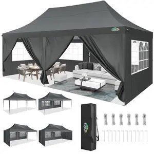 10x20 Pop Up Canopy with 6 Sidewall, Commercial Canopy UPF 50+ Waterproof Outdoor Gazebo with Carry Bag, Tents for Parties with Upgrade Frame, 3 Height Adjustable, Gray 10x20 Pop Up Canopy with 6 Sidewall, Commercial Canopy UPF 50+ Waterproof Outdoor Gazebo with Carry Bag, Tents for Parties with Upgrade Frame, 3 Height Adjustable, Gray