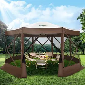15x15 Pop Up Gazebo, Screen Tent with Carry Bag & Stakes, Brown 15x15 Pop Up Gazebo, Screen Tent with Carry Bag & Stakes, Brown