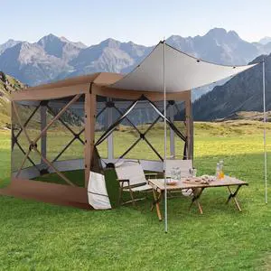 12x12 FT Pop Up Canopy Extendable Tent, Gazebos On Clearance with Removable Roof, Screened in Gazebo,Screen Tents Portable carpas para Patio for Outdoor Camping,Backyard, Garden, Brown 12x12 FT Pop Up Canopy Extendable Tent, Gazebos On Clearance with Removable Roof, Screened in Gazebo,Screen Tents Portable carpas para Patio for Outdoor Camping,Backyard, Garden, Brown