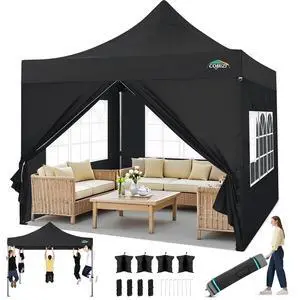 10x10 Pop up Canopy Tent Heavy Duty, Easy Set-up Commercial Outdoor Party Tent, 100% Waterproof Wedding Tents Gazebo, 3 Height Adjustable with Wheeled Bag, Black 10x10 Pop up Canopy Tent Heavy Duty, Easy Set-up Commercial Outdoor Party Tent, 100% Waterproof Wedding Tents Gazebo, 3 Height Adjustable with Wheeled Bag, Black