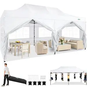 10x20 Heavy Duty Pop Up Canopy Tent with 6 Sidewalls Thicken Frame, Commercial Easy Up Outdoor Wedding Party Tents, All Season Waterproof Windproof with Stakes Sandbags Ropes Roller Bag, W 10x20 Heavy Duty Pop Up Canopy Tent with 6 Sidewalls Thicken Frame, Commercial Easy Up Outdoor Wedding Party Tents, All Season Waterproof Windproof with Stakes Sandbags Ropes Roller Bag, W