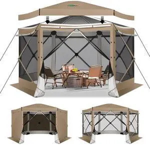 12x12 pop up Gazebo on Clearance Screen Tent for Camping, Scalable Sesign Outdoor Canopy Tent with Extension Support Poles & sidewalls,with Portable Carrying Bag and Ground Stakes,Khaki 12x12 pop up Gazebo on Clearance Screen Tent for Camping, Scalable Sesign Outdoor Canopy Tent with Extension Support Poles & sidewalls,with Portable Carrying Bag and Ground Stakes,Khaki