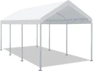 10x20ft Carport Heavy Duty, Portable Garage, Ventilated Windows & Built-in Sandbags, Waterproof Car Canopy for Truck, Boat, SUV with All-Season Tarp, White 10x20ft Carport Heavy Duty, Portable Garage, Ventilated Windows & Built-in Sandbags, Waterproof Car Canopy for Truck, Boat, SUV with All-Season Tarp, White