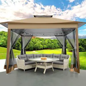 12x12 Pop up Gazebo on Clearance with Mosquito Netting,Waterproof Roof & Sandbags,Outdoor Canopy Tent with 4 Ropes,8 Stakes & Carrying Bag,Patio Portable Gazebo for Garden,Backyard & Lawn,Brown 12x12 Pop up Gazebo on Clearance with Mosquito Netting,Waterproof Roof & Sandbags,Outdoor Canopy Tent with 4 Ropes,8 Stakes & Carrying Bag,Patio Portable Gazebo for Garden,Backyard & Lawn,Brown