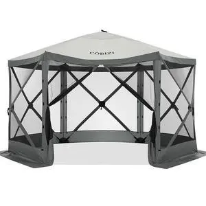12x12ft Pop up Gazebo Screen House Tent for Camping, 6 Sided Pop-up Canopy Shelter Tent Easy-Set Portable Gazebo with Carry Bag for Outdoor Camping, Lawn and Backyard, Grey 12x12ft Pop up Gazebo Screen House Tent for Camping, 6 Sided Pop-up Canopy Shelter Tent Easy-Set Portable Gazebo with Carry Bag for Outdoor Camping, Lawn and Backyard, Grey
