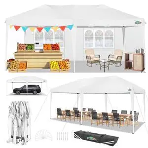 Canopy 10x20 Pop Up Canopy with 4 Sidewalls,Waterproof Canopy Outdoor Event Shelter UPF 50+ Gazebo Portable Tents for Parties Beach Camping Wedding with Carry Bag,12 Stakes & 6 Ropes Canopy 10x20 Pop Up Canopy with 4 Sidewalls,Waterproof Canopy Outdoor Event Shelter UPF 50+ Gazebo Portable Tents for Parties Beach Camping Wedding with Carry Bag,12 Stakes & 6 Ropes