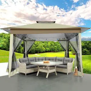 12x12 Pop up Gazebo on Clearance with Mosquito Netting & Sandbags, Outdoor Canopy Tent with 4 Ropes 8 Stakes & Portable Carrying Bag, Patio Portable Gazebo for Garden Backyard & Lawn,Khaki 12x12 Pop up Gazebo on Clearance with Mosquito Netting & Sandbags, Outdoor Canopy Tent with 4 Ropes 8 Stakes & Portable Carrying Bag, Patio Portable Gazebo for Garden Backyard & Lawn,Khaki