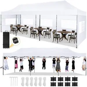 10x30 Heavy Duty Instant Pop up Canopy, Party Wedding Tent Canopy, Folding Heavy Duty Gazebos Outdoor Tents with 8 Removable Sidewalls and Roller Bag for Commercial, Parties, Flea Market 10x30 Heavy Duty Instant Pop up Canopy, Party Wedding Tent Canopy, Folding Heavy Duty Gazebos Outdoor Tents with 8 Removable Sidewalls and Roller Bag for Commercial, Parties, Flea Market