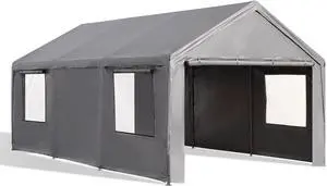 12x20ft Carport Heavy Duty, Portable Garage with Removable Sidewalls, Ventilated Windows & Built-in Sandbags, Waterproof Car Canopy for Truck, Boat, SUV with All-Season Tarp, Gray 12x20ft Carport Heavy Duty, Portable Garage with Removable Sidewalls, Ventilated Windows & Built-in Sandbags, Waterproof Car Canopy for Truck, Boat, SUV with All-Season Tarp, Gray