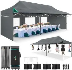 10x30 Pop Up Canopy Tent with Awning,Heavy Duty Canopy UPF 50+ All Season Wind Waterproof,Vendor Tent for Market, Party Events, Grey 10x30 Pop Up Canopy Tent with Awning,Heavy Duty Canopy UPF 50+ All Season Wind Waterproof,Vendor Tent for Market, Party Events, Grey