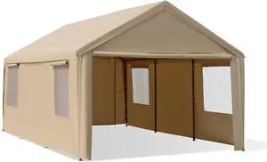 12x20ft Carport Heavy Duty, Portable Garage with Removable Sidewalls, Ventilated Windows & Built-in Sandbags, Waterproof Car Canopy for Truck, Boat, SUV with All-Season Tarp, Khaki 12x20ft Carport Heavy Duty, Portable Garage with Removable Sidewalls, Ventilated Windows & Built-in Sandbags, Waterproof Car Canopy for Truck, Boat, SUV with All-Season Tarp, Khaki
