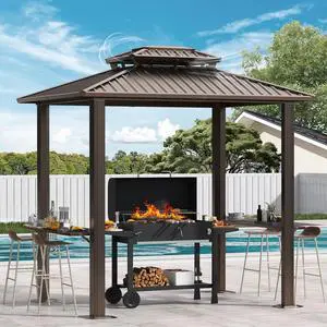6x8ft Hardtop Grill Gazebo,Outdoor Aluminum BBQ Gazebo,Brown 6x8ft Hardtop Grill Gazebo,Outdoor Aluminum BBQ Gazebo,Brown