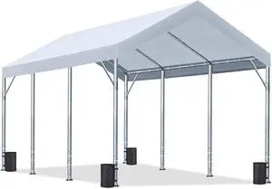 12x20ft Carport Heavy Duty, Portable Garage, Ventilated Windows & Built-in Sandbags, Waterproof Car Canopy for Truck, Boat, SUV with All-Season Tarp, White 12x20ft Carport Heavy Duty, Portable Garage, Ventilated Windows & Built-in Sandbags, Waterproof Car Canopy for Truck, Boat, SUV with All-Season Tarp, White