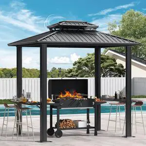 6x8ft Hardtop Grill Gazebo,Outdoor Aluminum BBQ Gazebo,Black 6x8ft Hardtop Grill Gazebo,Outdoor Aluminum BBQ Gazebo,Black