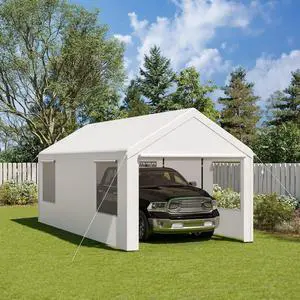 12x20ft Carport Heavy Duty, Portable Garage with Removable Sidewalls, Ventilated Windows & Built-in Sandbags, Waterproof Car Canopy for Truck, Boat, SUV with All-Season Tarp, White 12x20ft Carport Heavy Duty, Portable Garage with Removable Sidewalls, Ventilated Windows & Built-in Sandbags, Waterproof Car Canopy for Truck, Boat, SUV with All-Season Tarp, White