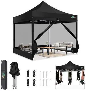 10x10 Pop Up Canopy, Heavy Duty Gazebo with 4 Mesh Sidewalls, Waterproof 420D Oxford Screen House, UPF 50+ UV Protection, Adjustable Height, Portable for Parties, Market, Backyard (Black) 10x10 Pop Up Canopy, Heavy Duty Gazebo with 4 Mesh Sidewalls, Waterproof 420D Oxford Screen House, UPF 50+ UV Protection, Adjustable Height, Portable for Parties, Market, Backyard (Black)