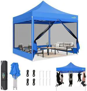 Canopy Tent 10x10 Heavy Duty, Pop Up Gazebo with Netting Screened, Waterproof Ez up Canopy with Sidewalls, Outdoor Instant Screen House Tent for Party, Backyard, Wedding, Birthday, Blue Canopy Tent 10x10 Heavy Duty, Pop Up Gazebo with Netting Screened, Waterproof Ez up Canopy with Sidewalls, Outdoor Instant Screen House Tent for Party, Backyard, Wedding, Birthday, Blue