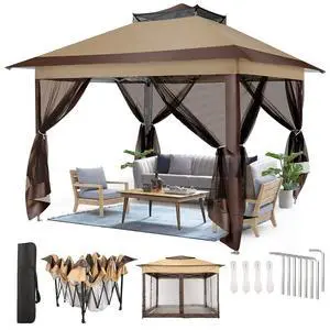 10x10 Pop Up Gazebos on Clearance 11x11 Canopy Tent Easy Up Outdoor Gazebo Waterproof Portable Gazebo with Mosquito Nettings, Double Vented Roof and Carry Bag for Patio Garden Lawn(Coffee) 10x10 Pop Up Gazebos on Clearance 11x11 Canopy Tent Easy Up Outdoor Gazebo Waterproof Portable Gazebo with Mosquito Nettings, Double Vented Roof and Carry Bag for Patio Garden Lawn(Coffee)