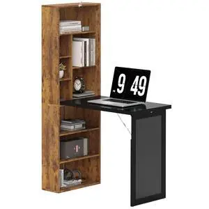 Foldable Desk Wall Mounted Convertible Table, Rustic Brown | Wall Mounted, Space-Saving, Chalkboard, Storage Shelves, for Small Spaces, Home Office, Bedroom, Dorm, Apartment Foldable Desk Wall Mounted Convertible Table, Rustic Brown | Wall Mounted, Space-Saving, Chalkboard, Storage Shelves, for Small Spaces, Home Office, Bedroom, Dorm, Apartment