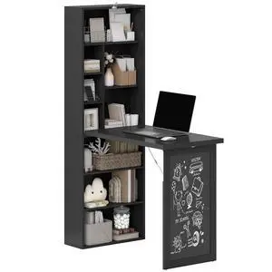 Foldable Convertible Writing Table Computer Desk, Black | Wall Mounted, Space-Saving, Chalkboard, Storage Shelves, for Small Spaces, Home Office, Bedroom, Dorm, Apartment Foldable Convertible Writing Table Computer Desk, Black | Wall Mounted, Space-Saving, Chalkboard, Storage Shelves, for Small Spaces, Home Office, Bedroom, Dorm, Apartment