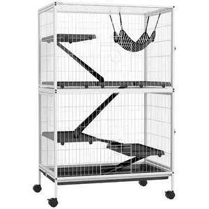 PawHut Metal Small Animal Cage, 5-Tiers Rolling Big Ferret Cage with Hammock, Removable Tray, for Chinchilla, Sugar Glider, White | with Hammock, Removable Tray, for Chinchilla, Sugar Glider PawHut Metal Small Animal Cage, 5-Tiers Rolling Big Ferret Cage with Hammock, Removable Tray, for Chinchilla, Sugar Glider, White | with Hammock, Removable Tray, for Chinchilla, Sugar Glider