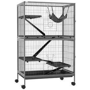 PawHut Metal Small Animal Cage, 5-Tiers Rolling Big Ferret Cage, Gray | with Hammock, Removable Tray, for Chinchilla, Sugar Glider PawHut Metal Small Animal Cage, 5-Tiers Rolling Big Ferret Cage, Gray | with Hammock, Removable Tray, for Chinchilla, Sugar Glider