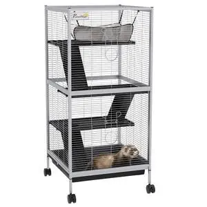 PawHut Metal Small Animal Cage, 4-Tiers Rolling Big Ferret Cage with Hammock, Removable Tray, for Chinchilla, Sugar Glider, White | with Hammock, Removable Tray, for Chinchilla, Sugar Glider PawHut Metal Small Animal Cage, 4-Tiers Rolling Big Ferret Cage with Hammock, Removable Tray, for Chinchilla, Sugar Glider, White | with Hammock, Removable Tray, for Chinchilla, Sugar Glider