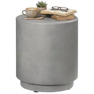 Outdoor Side Table Round Small End Table Concrete Finish Light Gray | Indoor, Patio, Backyard, Pool, Porch, Garden, Lawn Outdoor Side Table Round Small End Table Concrete Finish Light Gray | Indoor, Patio, Backyard, Pool, Porch, Garden, Lawn