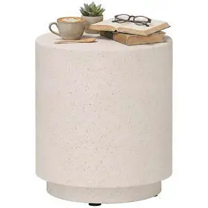 Outdoor Side Table Round Small End Table Concrete Finish Cream White | Indoor, Patio, Backyard, Pool, Porch, Garden, Lawn Outdoor Side Table Round Small End Table Concrete Finish Cream White | Indoor, Patio, Backyard, Pool, Porch, Garden, Lawn