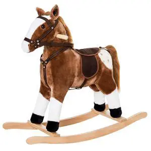 Qaba Kids Rocking Horse Plush for Boys Girls with Realistic Sounds Brown | Ride On Toy, Toddler Rocker, Gifts Qaba Kids Rocking Horse Plush for Boys Girls with Realistic Sounds Brown | Ride On Toy, Toddler Rocker, Gifts