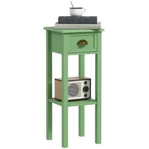 Narrow End Table with Drawer and Bottom Shelf Set of 1 Green | Tall Telephone Table, Skinny Modern Design, for Small Spaces, Living Room Narrow End Table with Drawer and Bottom Shelf Set of 1 Green | Tall Telephone Table, Skinny Modern Design, for Small Spaces, Living Room