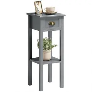 Narrow End Table with Drawer and Bottom Shelf Set of 1 Gray | Tall Telephone Table, Skinny Modern Design, for Small Spaces, Living Room Narrow End Table with Drawer and Bottom Shelf Set of 1 Gray | Tall Telephone Table, Skinny Modern Design, for Small Spaces, Living Room