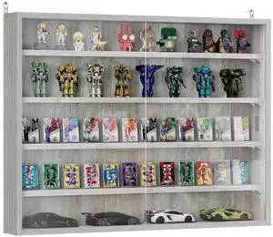 5-Tier Wall Mounted Display Cabinet Glass Doors 60x80cm Gray | Display Case, 4 Adjustable Shelves, for Home Office Ornaments 5-Tier Wall Mounted Display Cabinet Glass Doors 60x80cm Gray | Display Case, 4 Adjustable Shelves, for Home Office Ornaments