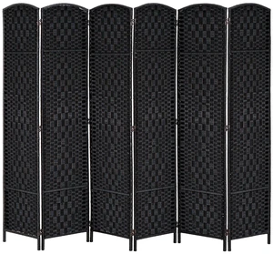 Room Divider 6-Panel, 6FT-Tall Folding Privacy Screen, Black | Freestanding Partition, Hand-Woven Design, for Room Separation, 360° Hinges, Paper Rope Diamond Weave Room Divider 6-Panel, 6FT-Tall Folding Privacy Screen, Black | Freestanding Partition, Hand-Woven Design, for Room Separation, 360° Hinges, Paper Rope Diamond Weave