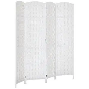 Room Divider 4-Panel, 6FT-Tall Folding Privacy Screen, White | Freestanding Partition, Hand-Woven Design, for Room Separation, 360° Hinges, Paper Rope Diamond Weave Room Divider 4-Panel, 6FT-Tall Folding Privacy Screen, White | Freestanding Partition, Hand-Woven Design, for Room Separation, 360° Hinges, Paper Rope Diamond Weave